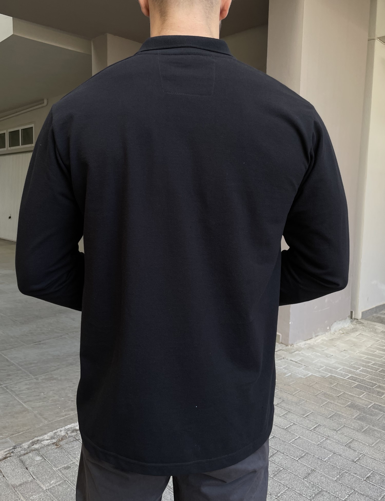 Everbest Ανδρική μαύρη πικέ Polo μακρυμάνικη μπλούζα Plus size 2610200M φωτογραφία
